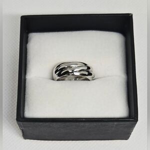 925 Sterling Silver Wide Band Crossover Ring Size 6